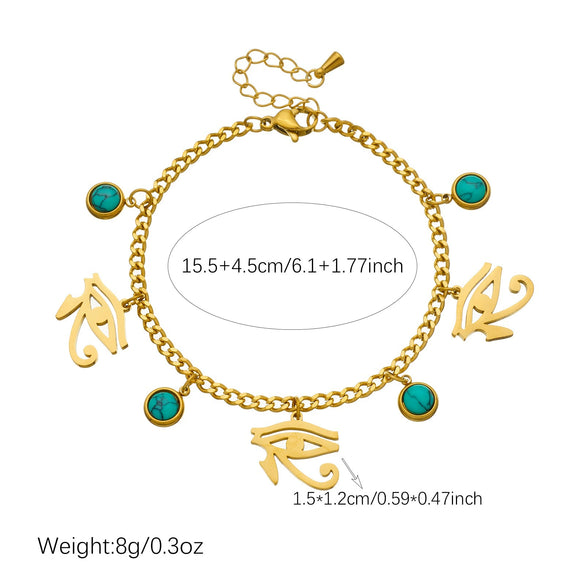Wholesale Retro Turquoise Eye Stainless Steel Goldplated Jewelry Set For Women