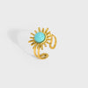 Wholesale Retro Turquoise Women's Stainless Steel Opening Ring With Pvd Plating And Flower Pattern