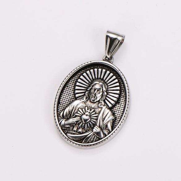 Wholesale Retro Unique Geometric Powder Cast Jesus Sacred Heart Pendant Necklace