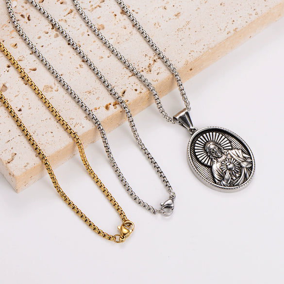 Wholesale Retro Unique Geometric Powder Cast Jesus Sacred Heart Pendant Necklace