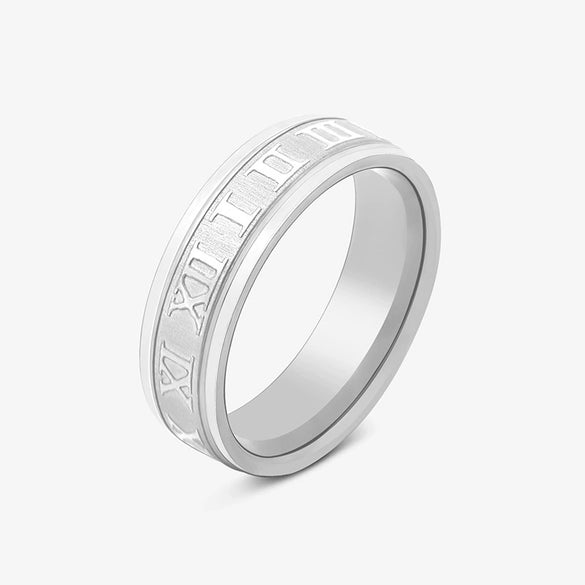 Wholesale Retro Unisex Stainless Steel Ring With U Shaped Pattern And Roman Numeral