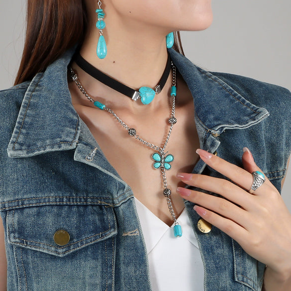 Wholesale Retro Velvet Alloy Necklace For Women With Butterfly Tassel Pendant And Animals Zodiac Pattern Handmade