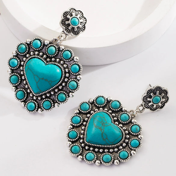 Wholesale Retro Vintage Style Heart Shape Alloy Turquoise Set Earrings For Women