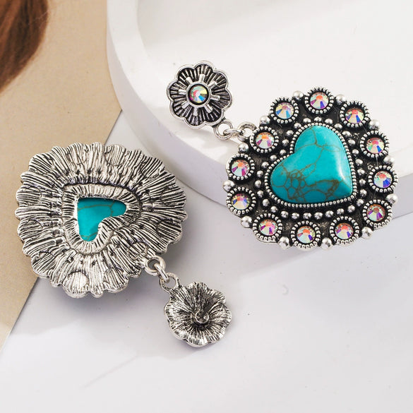 Wholesale Retro Vintage Style Heart Shape Alloy Turquoise Set Earrings For Women