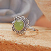 Wholesale Retro Women's S925 Sterling Silver Ring With Cut Out Flower Pattern Inlaid With Natural Jasper Topaz Gemstone