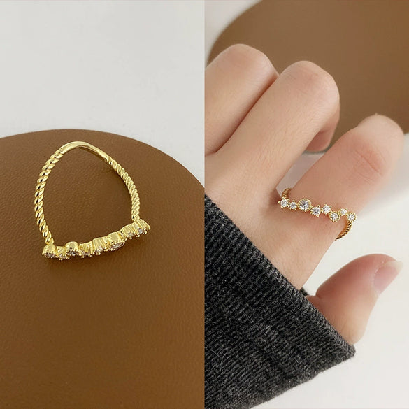 Wholesale Retro Zircon Metal Open Ring For Women Geometric Pattern Copper Electroplated