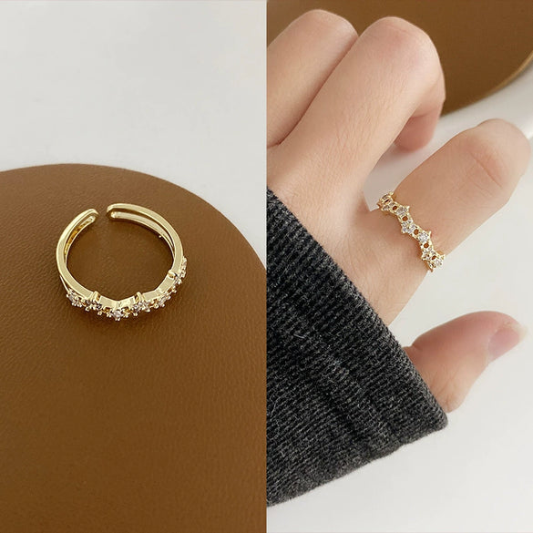 Wholesale Retro Zircon Metal Open Ring For Women Geometric Pattern Copper Electroplated