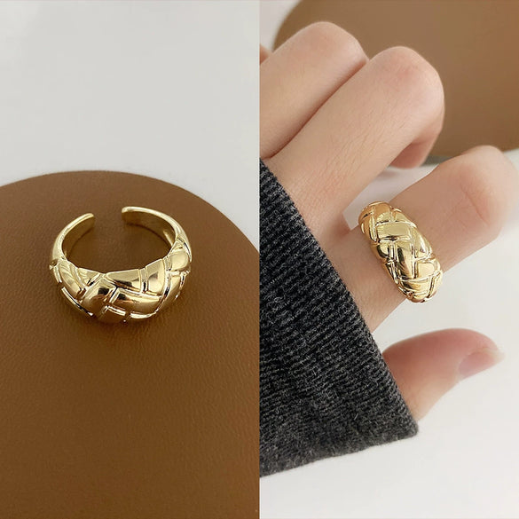 Wholesale Retro Zircon Metal Open Ring For Women Geometric Pattern Copper Electroplated