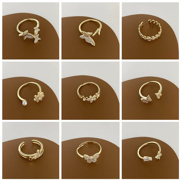 Wholesale Retro Zircon Metal Open Ring For Women Geometric Pattern Copper Electroplated