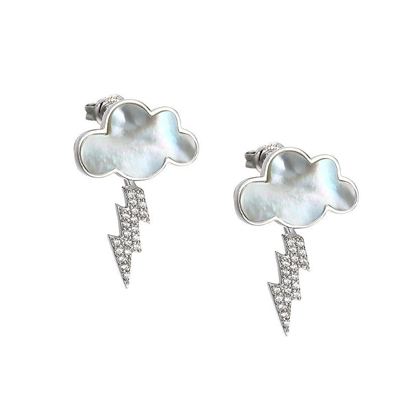 Wholesale Reversible Electroplated Shell And 925 Sterling Silver Cloud Lightning Earrings With Zircon For Women