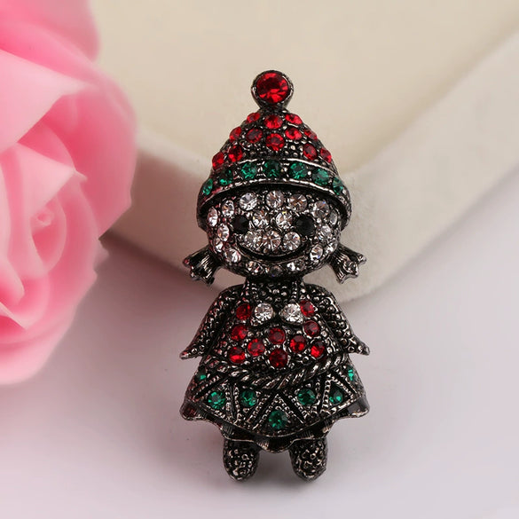 Wholesale Rhinestone Diamond Christmas Brooch With Cartoon Character Design For Women And Unisex
