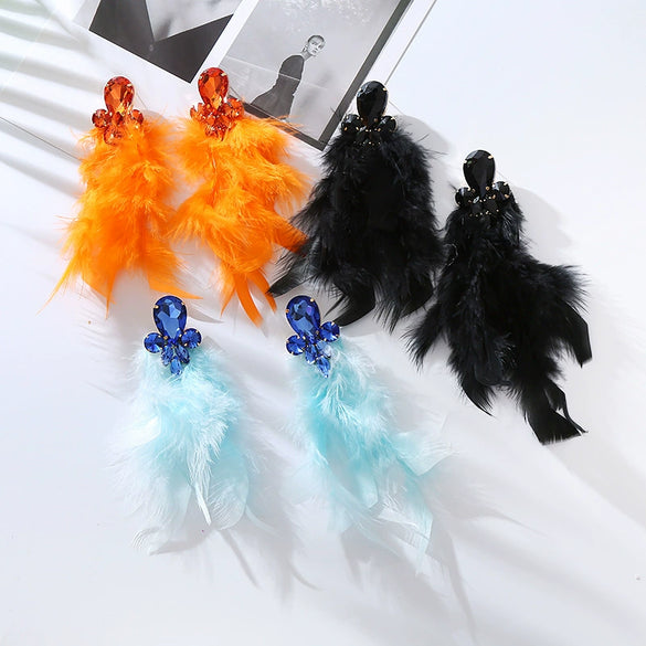 Wholesale Rhinestone Feather Earrings Geometric Style Diamond Design For Women