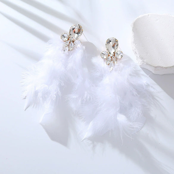 Wholesale Rhinestone Feather Earrings Geometric Style Diamond Design For Women