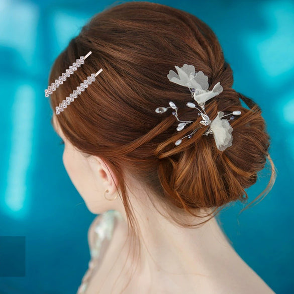 Wholesale Rhinestone Hair Accessories Simple Geometric Style Electroplated Claw Chain Oneword Hairpin Bridal Headband Side Clip