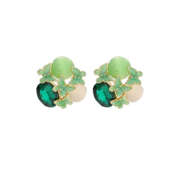 Wholesale Rhinestone Handmade Oil Dropping Gradient Bow Butterfly Iris Flower Fashion Women's Earrings Set With Diamonds