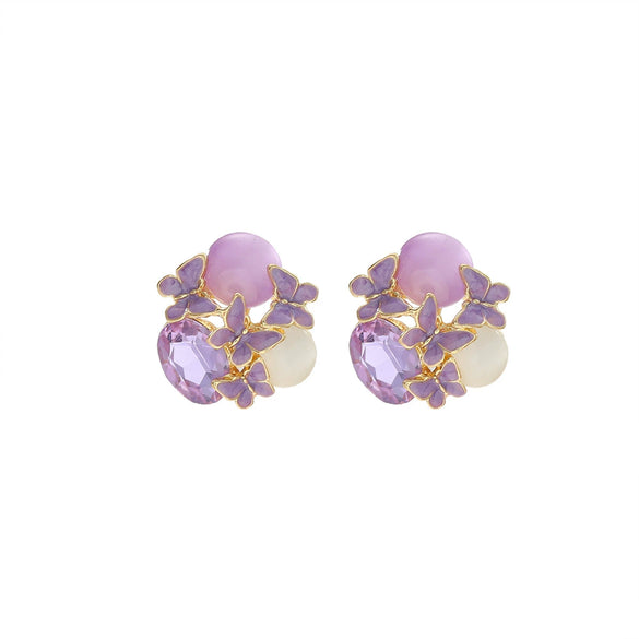 Wholesale Rhinestone Handmade Oil Dropping Gradient Bow Butterfly Iris Flower Fashion Women's Earrings Set With Diamonds