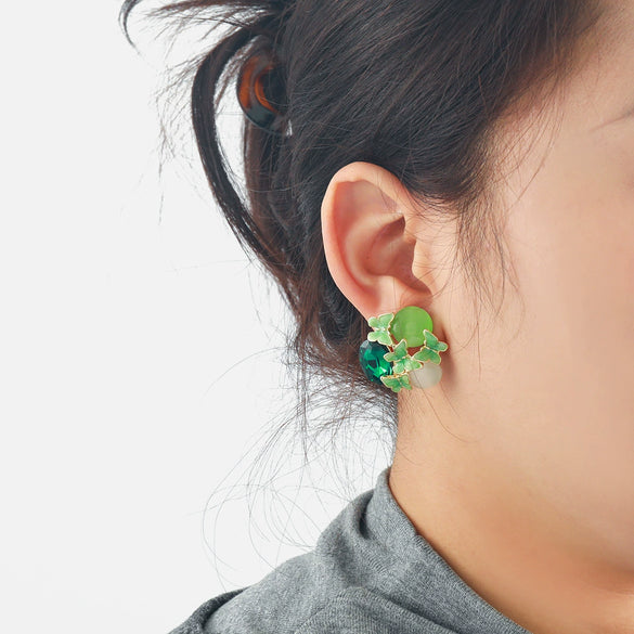 Wholesale Rhinestone Handmade Oil Dropping Gradient Bow Butterfly Iris Flower Fashion Women's Earrings Set With Diamonds