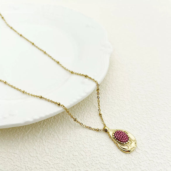 Wholesale Rhinestone Pendant Necklace French Retro Geometric Stainless Steel 18K Goldplated Clavicle Chain For Women