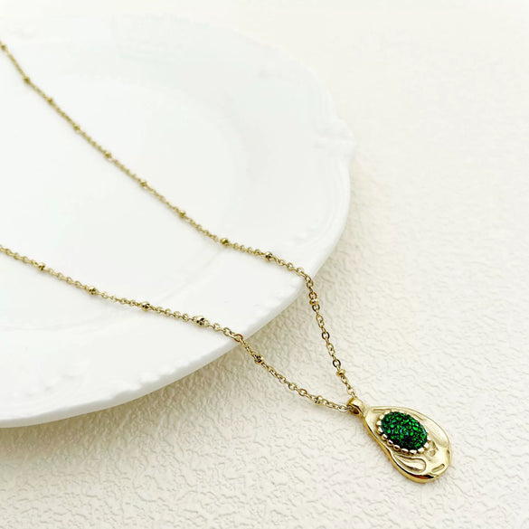Wholesale Rhinestone Pendant Necklace French Retro Geometric Stainless Steel 18K Goldplated Clavicle Chain For Women