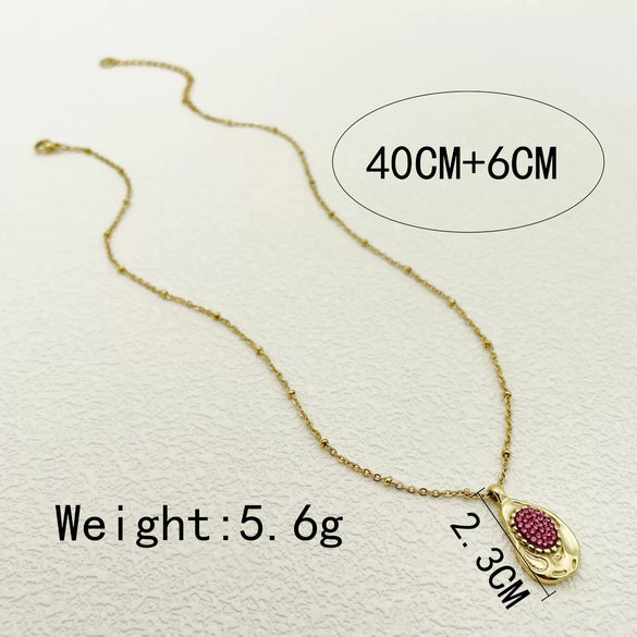 Wholesale Rhinestone Pendant Necklace French Retro Geometric Stainless Steel 18K Goldplated Clavicle Chain For Women