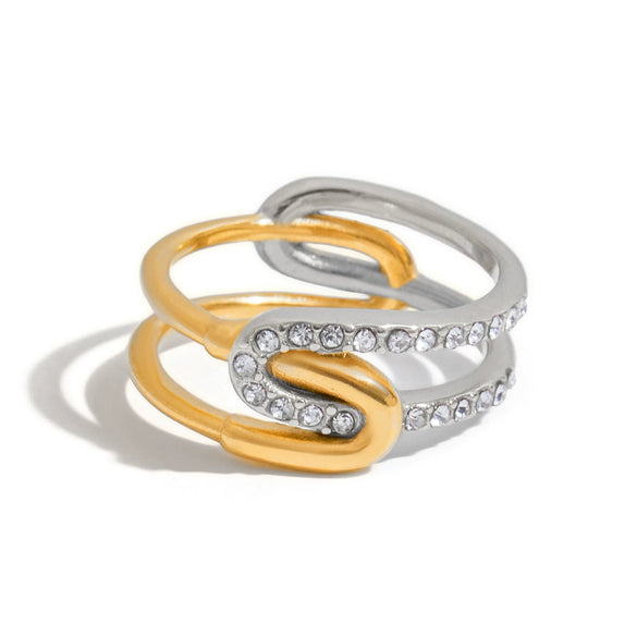 Wholesale Rhinestone Ring Titanium Steel Non Fading Geometric Style Electroplated Women's Jewelry