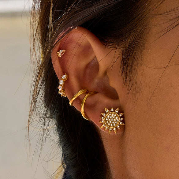 Wholesale Rhinestone Stainless Steel Geometric Sun Earrings For Women Light Luxury Non Fading Electroplated Minimalist Jewelry