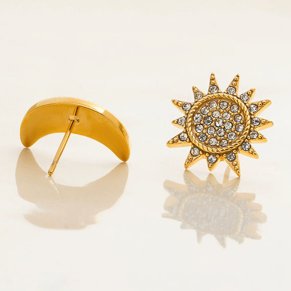 Wholesale Rhinestone Stainless Steel Geometric Sun Earrings For Women Light Luxury Non Fading Electroplated Minimalist Jewelry