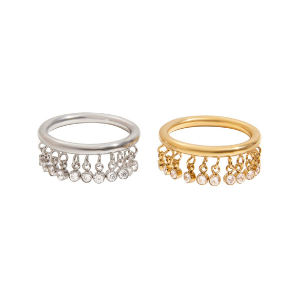 Wholesale Rhinestone Tassel Ring In Geometric Shape Stainless Steel Electroplated Nonfading Light Luxury Jewelry For Women