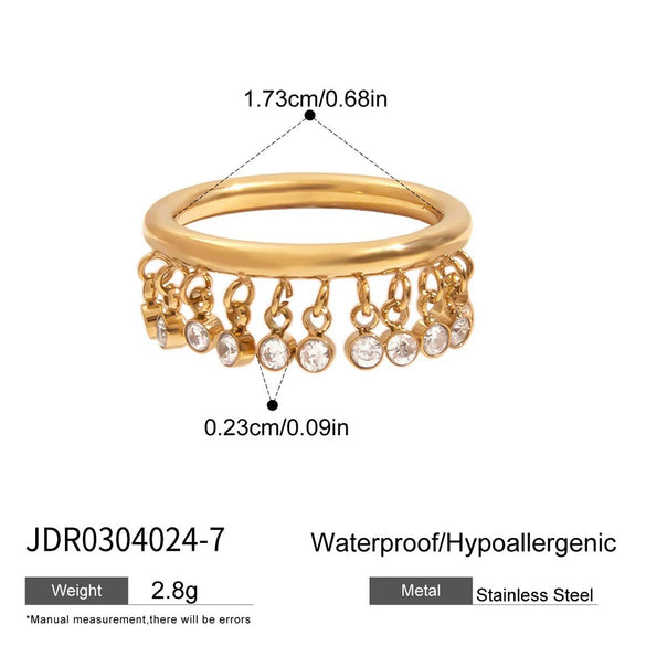 Wholesale Rhinestone Tassel Ring In Geometric Shape Stainless Steel Electroplated Nonfading Light Luxury Jewelry For Women