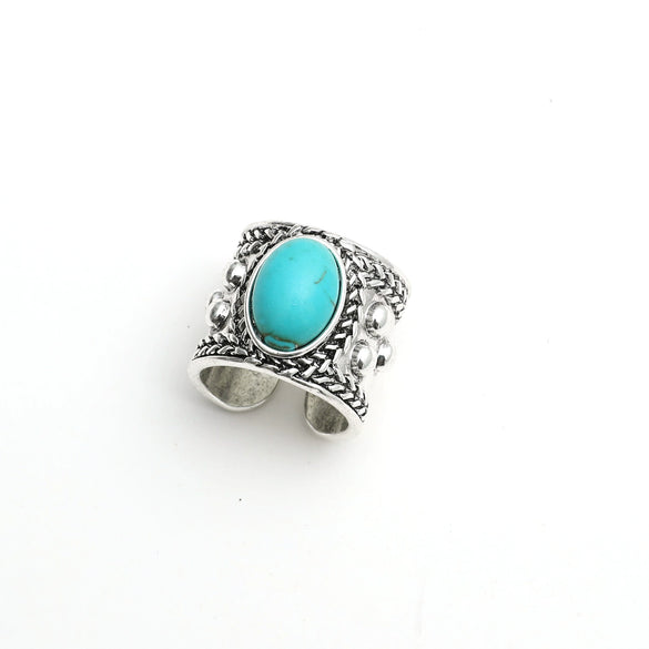 Wholesale Ring Alloy Geometric Blue Turquoise Inlaid Retro Elegant Versatile Creative Exaggerated Joint Open