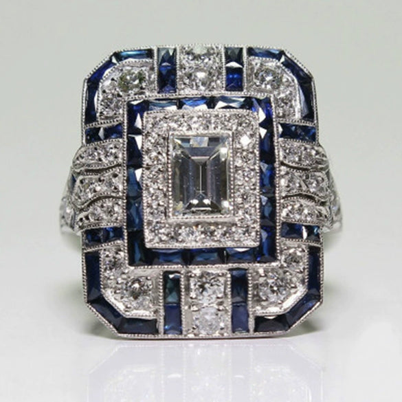 Wholesale Ring Alloy White Sapphire Zircon Rhombus Electroplated Unisex