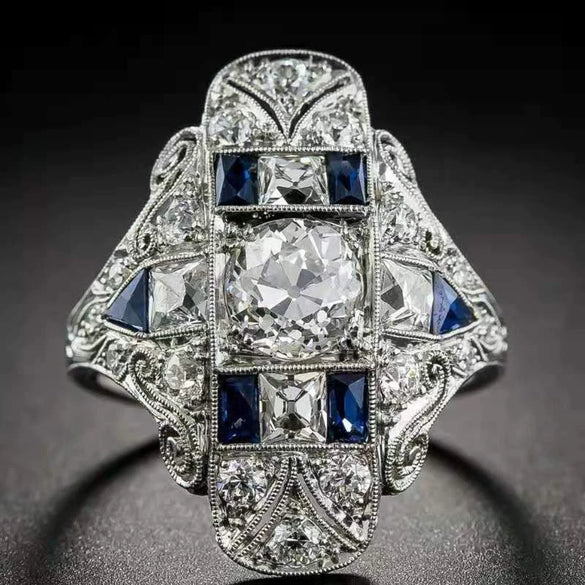 Wholesale Ring Alloy White Sapphire Zircon Rhombus Electroplated Unisex