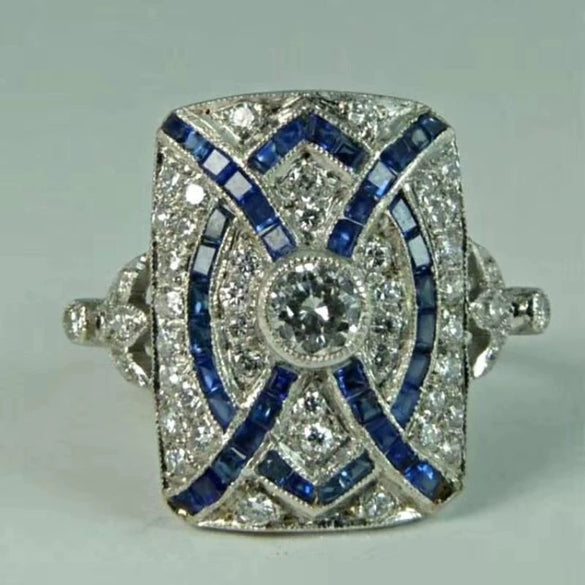 Wholesale Ring Alloy White Sapphire Zircon Rhombus Electroplated Unisex