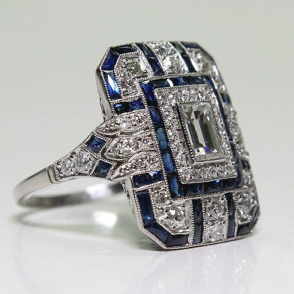 Wholesale Ring Alloy White Sapphire Zircon Rhombus Electroplated Unisex