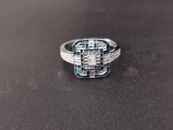 Wholesale Ring Alloy White Sapphire Zircon Rhombus Electroplated Unisex
