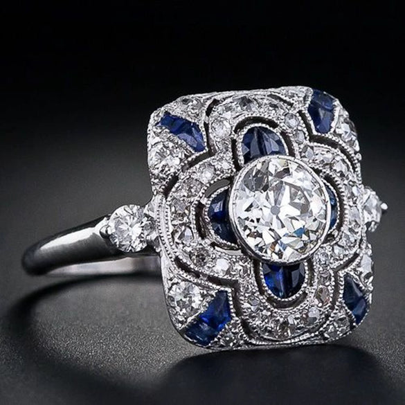 Wholesale Ring Alloy White Sapphire Zircon Rhombus Electroplated Unisex