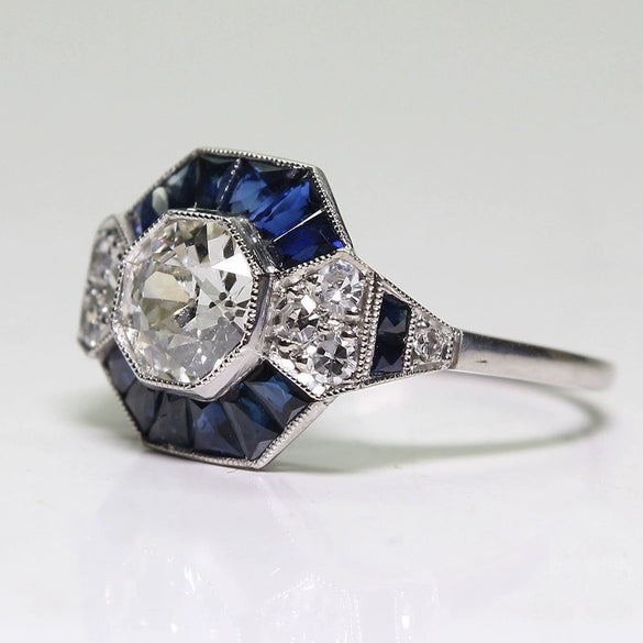 Wholesale Ring Alloy White Sapphire Zircon Rhombus Electroplated Unisex