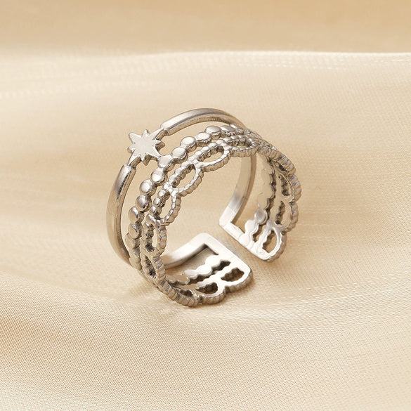 Wholesale Ring And Bracelet Elegant Style Titanium Steel Gold Plated Geometric And Leaves Heart Design