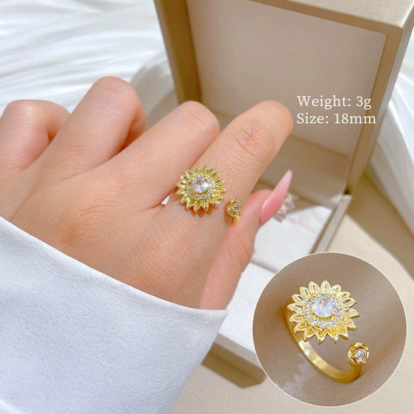 Wholesale Ring Brass Electroplating Crown Cartoon Style Luxury Flower Jewelry For Women