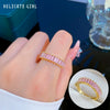 Wholesale Ring Brass Geometric Rectangular Opening With The Crown Pattern Zircon Inlay For Women