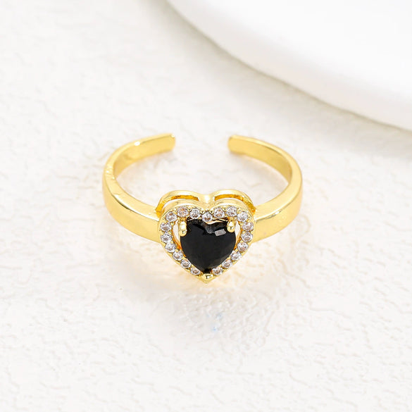 Wholesale Ring Brass Goldplated Heart Shape Imitation Sapphire Diamond Electroplated Fashion Simple Cute Women's