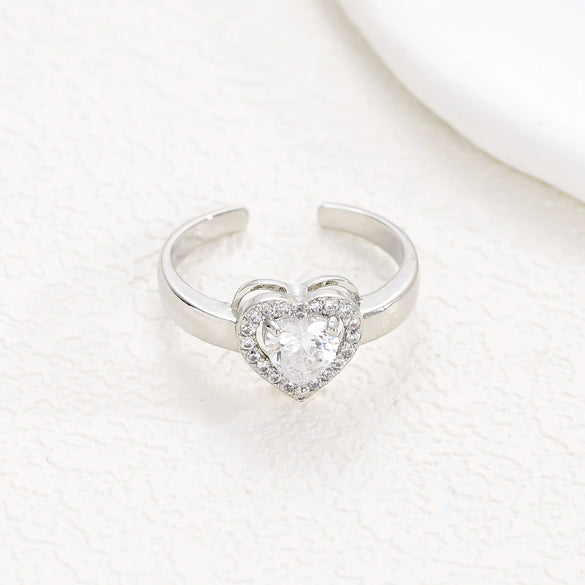 Wholesale Ring Brass Goldplated Heart Shape Imitation Sapphire Diamond Electroplated Fashion Simple Cute Women's