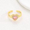 Wholesale Ring Brass Goldplated Heart Shape Imitation Sapphire Diamond Electroplated Fashion Simple Cute Women's