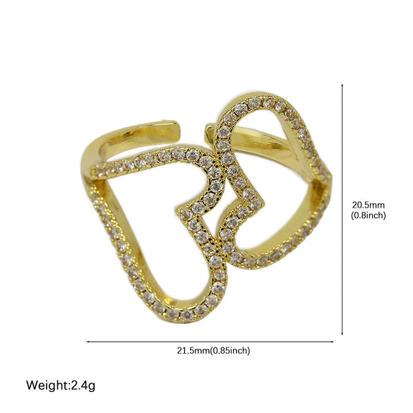 Wholesale Ring Brass Twotone Gold And Silver Colorblocking Heartshaped And Flowerpatterned Electroplated For Women