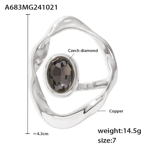 Wholesale Ring Copper Czech Diamond Geometric Exaggerated Electroplated For Women