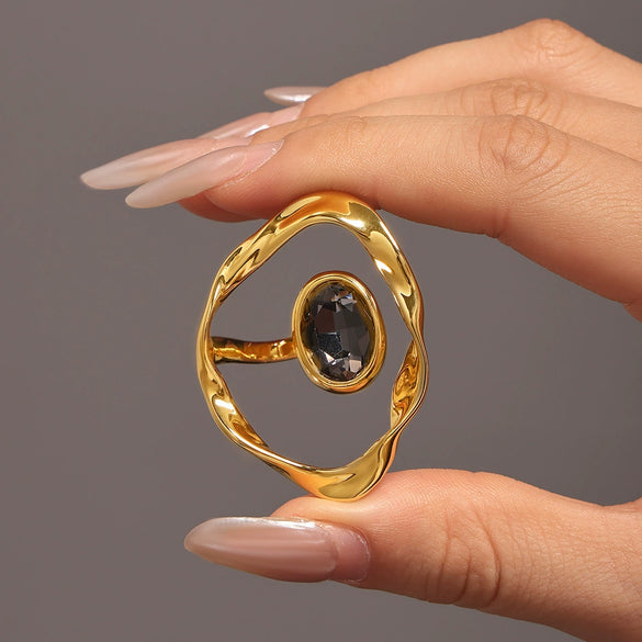 Wholesale Ring Copper Czech Diamond Geometric Exaggerated Electroplated For Women