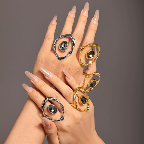 Wholesale Ring Copper Czech Diamond Geometric Exaggerated Electroplated For Women