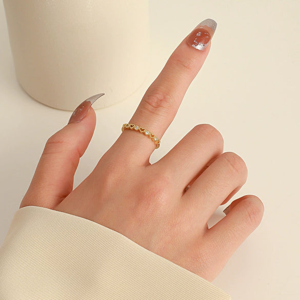 Wholesale Ring Copper Electroplated Geometric Heart Shape Serrated Love Open Ring Unisex Retro Creative