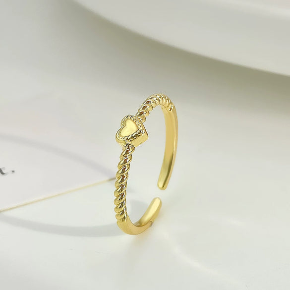 Wholesale Ring Copper Electroplated Geometric Heart Shape Serrated Love Open Ring Unisex Retro Creative