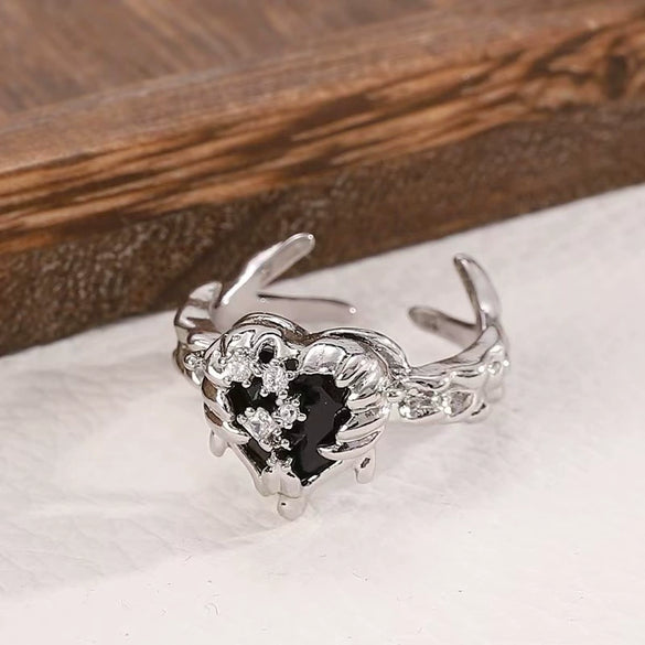 Wholesale Ring Copper Electroplated Geometric Heart Shape Serrated Love Open Ring Unisex Retro Creative